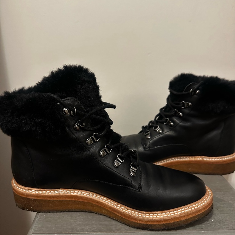 Botkier Black Fur Lined Lace Up Boots with Brown Sole - Picture 3 of 7